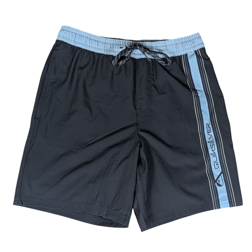 Quiksilver Board Shorts Mens Small Black Blue Stripe Comfort Liner NWT